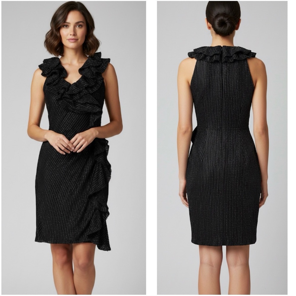 NWT Eva Franco ANTHROPOLOGIE  Black Ruffle Shimmer Silk Dress
